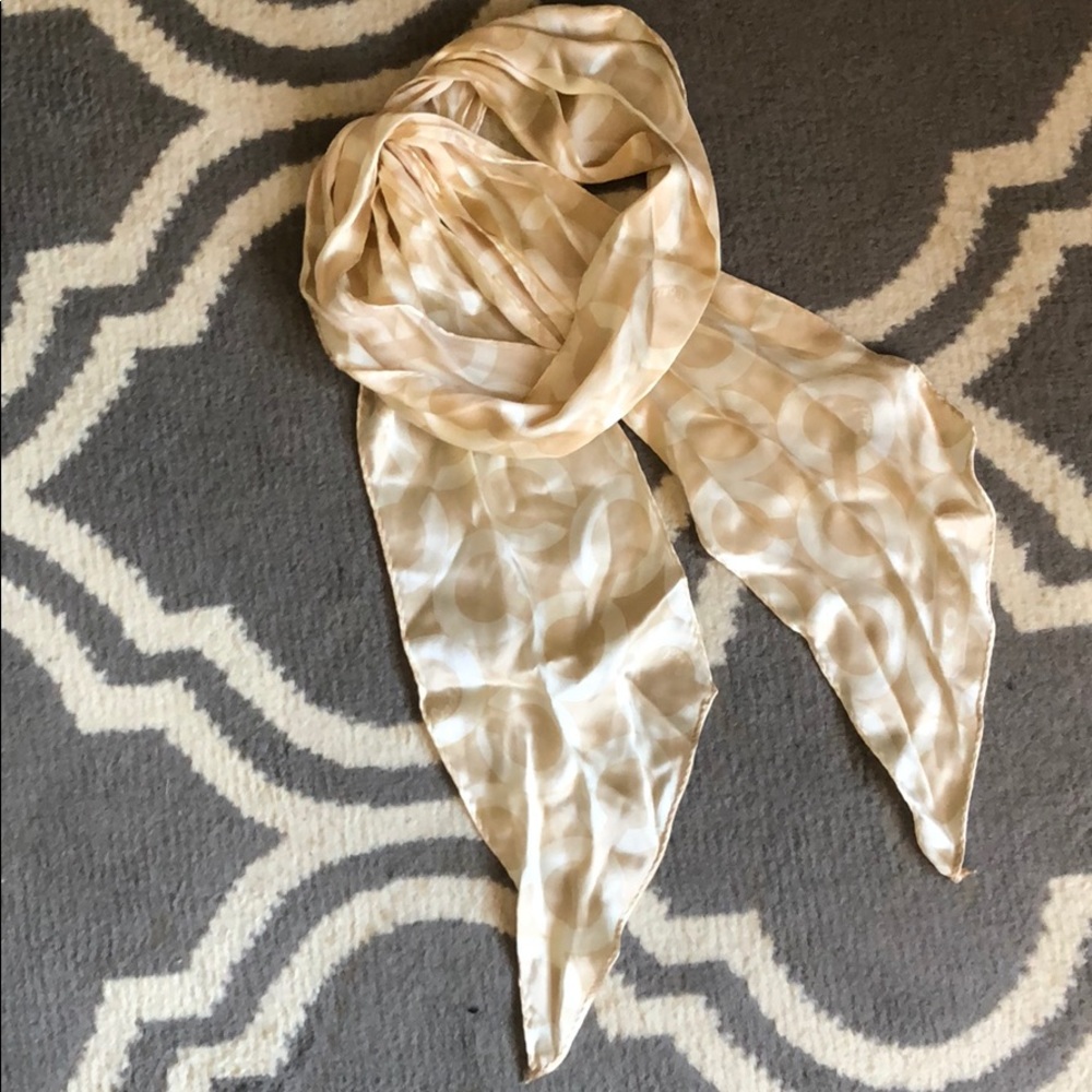 Coach op art tan silk scarf